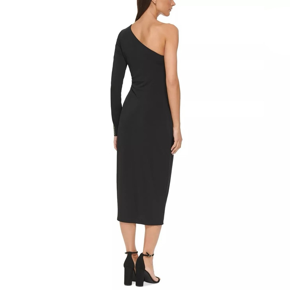 Guess Black One-Shoulder Dress with Gold Embellished-Sleeve Accents - Picture 4 of 5